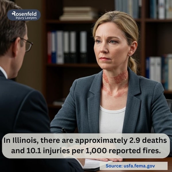 Chart illustrating common causes of burn injuries in Chicago, including fires, scalds, and electrical burns