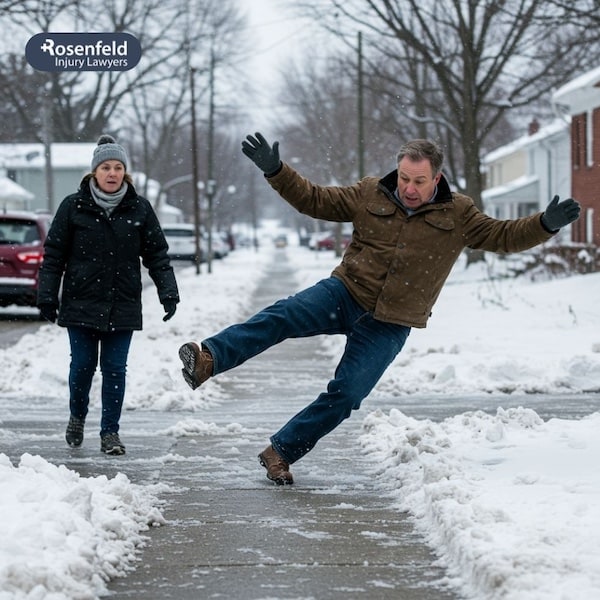 Medical attention provided after a winter fall on ice.